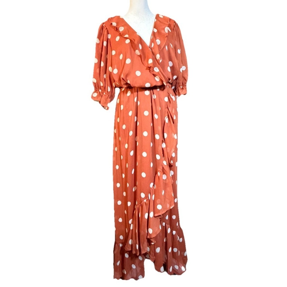 LC Lauren Conrad Rust Polka Dot Midi Dress 2x Dopamine Dressing Cabincore Plus